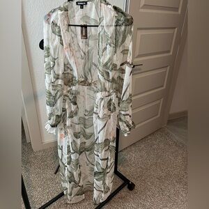 Express Green and White Leaf Print Swim Coverup